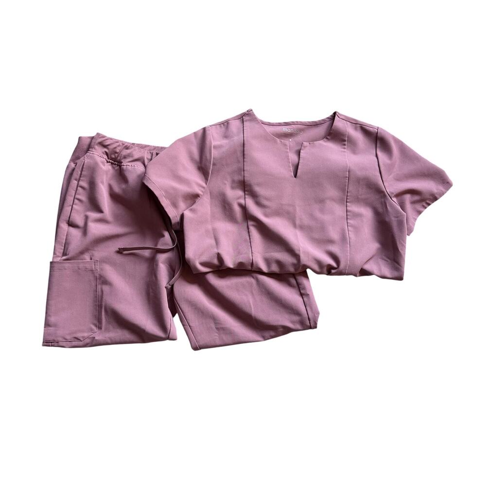 Mandala 2 Piece Scrub Set Womens Size M PM Pink Top Jogger Pants Petite